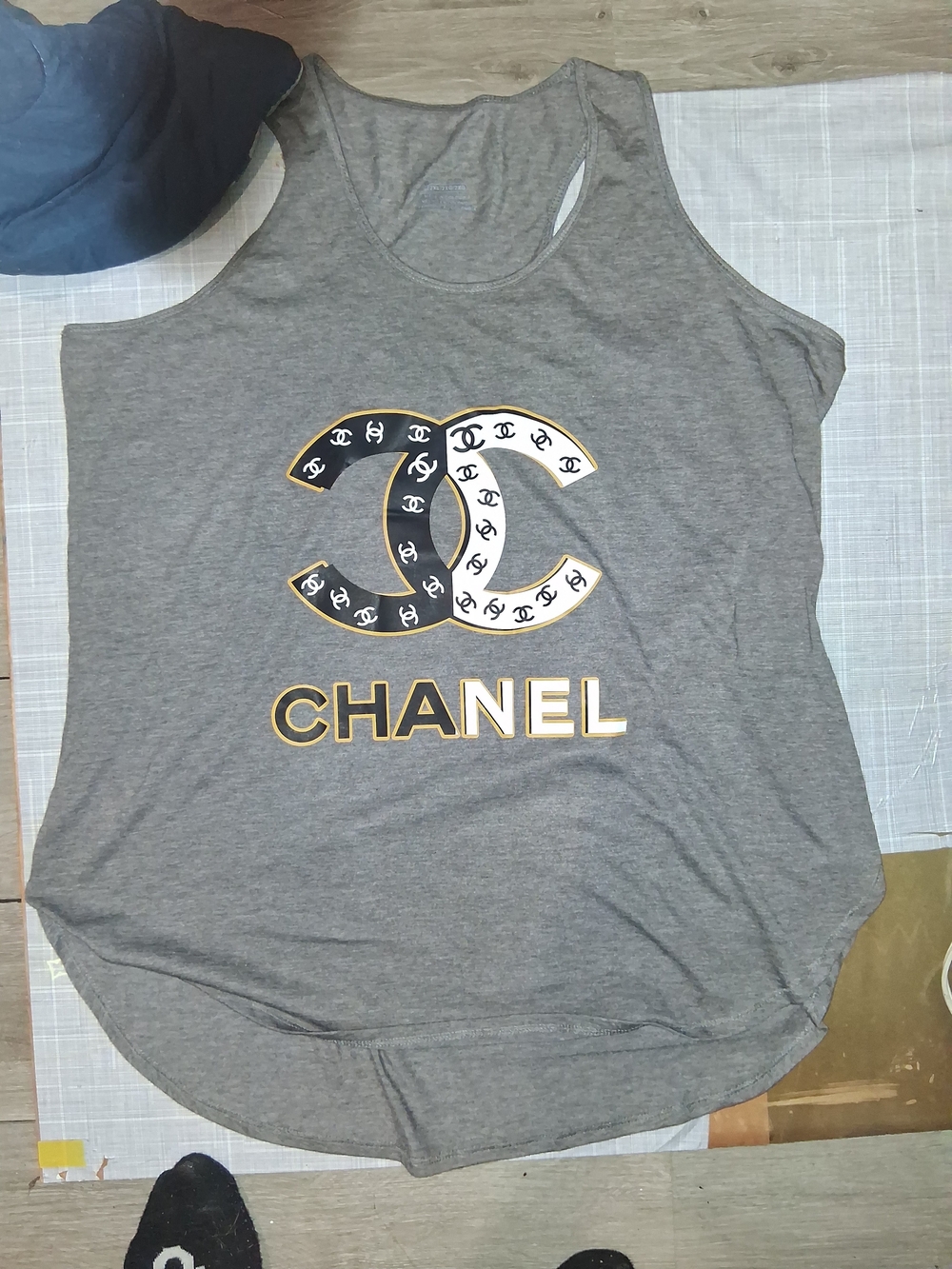 Chanel Vintage Grey Racerback Tank Top-Brand New Womens Size 2XL
